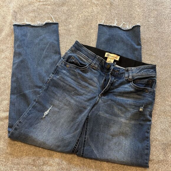 Democracy Jeans Women's 6 Blue Denim Ab Technology Straight Medium Wash Raw Hem - Picture 1 of 7